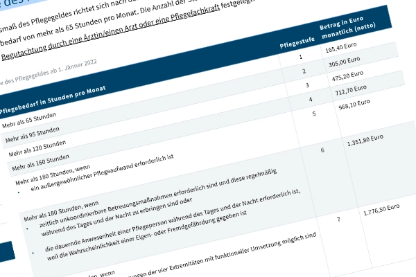 Höhe des Pflegegeldes